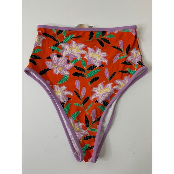DIANE VON FURSTENBERG Cheeky High-Waist Floral-Print Swim Bikini Bottoms Small - Picture 11 of 12